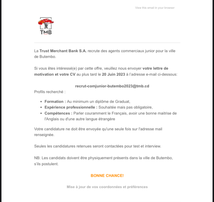 Avis de recrutement : La TMB recrute des agents commerciaux junior