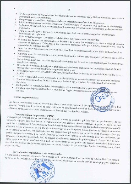 OFFRE D'EMPLOI : International Media Corps recrute un Wash Officer