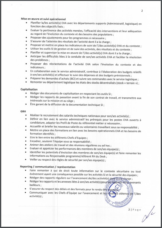 OFFRE D'EMPLOI : SOLIDARITE INTERNATIONAL recrute un Responsable Activités EHA