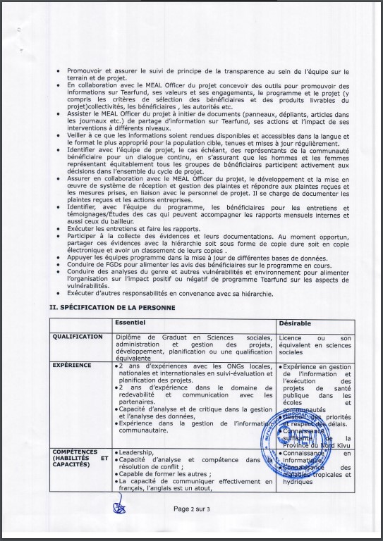 OFFRE D'EMPLOI : TEARFUND recrute 1 MEAL Assistant (Assistant Suivi-Evaluation, Redevabilité et Apprentissage)