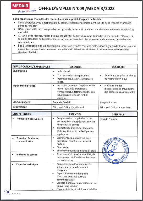 OFFRE D'EMPLOI : MEDAIR recrute un Superviseur Médical