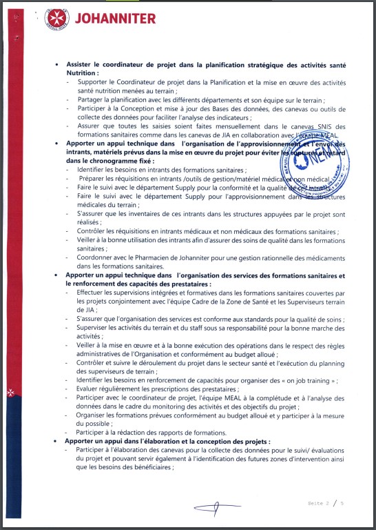 OFFRE D'EMPLOI : JOHANNITER recrute un Senior Health And Nutrition Officer