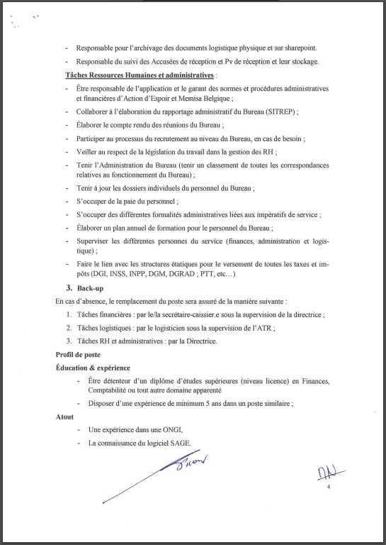 OFFRE D'EMPLOI : Action Espoir recrute un Responsable Administratif et Financier (RAF)