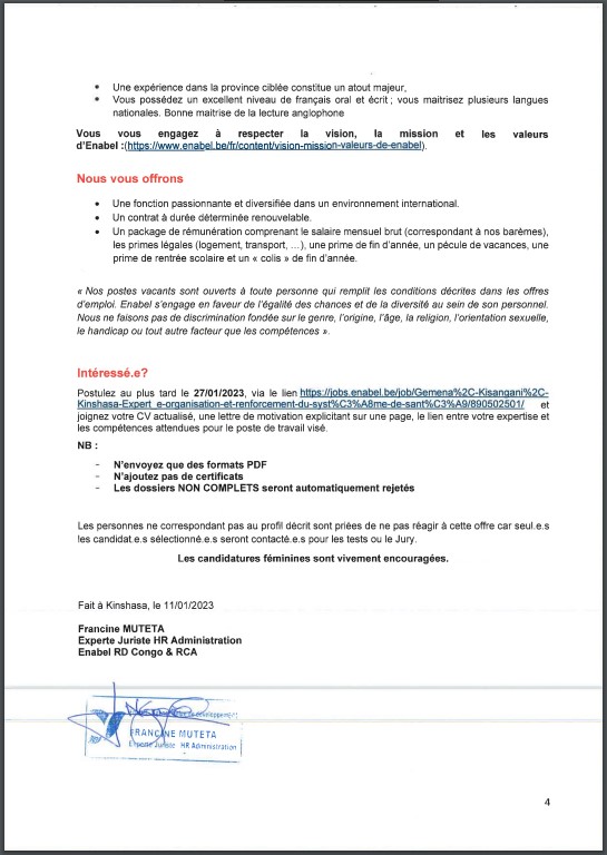 OFFRE D'EMPLOI : Enabel recrute des Expert(es) Organisation et renforcement de système de Santé (H/F)