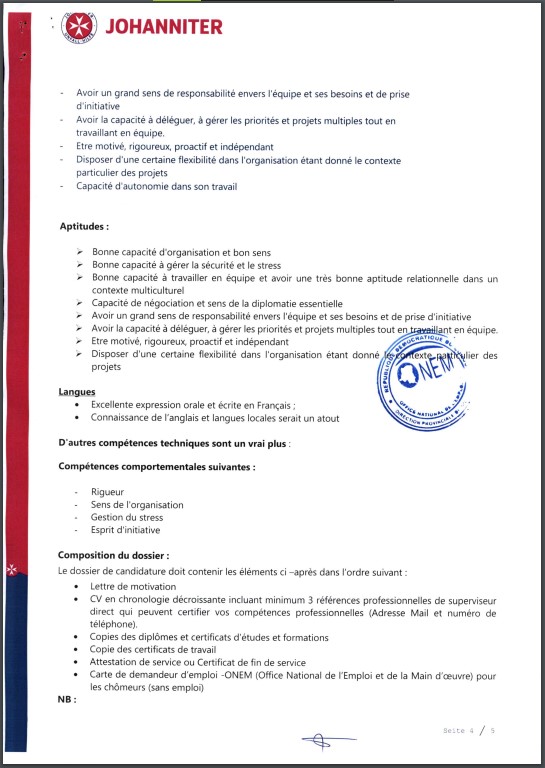 OFFRE D'EMPLOI : JOHANNITER recrute un Senior Health And Nutrition Officer