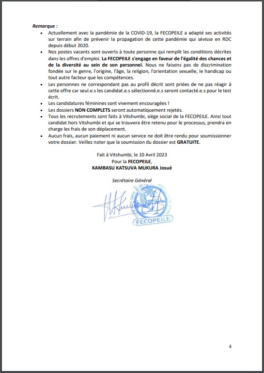 OFFRE D'EMPLOI : La FECOPEILE recrute un Chargé de la Cartographie, Suivi et Evaluation