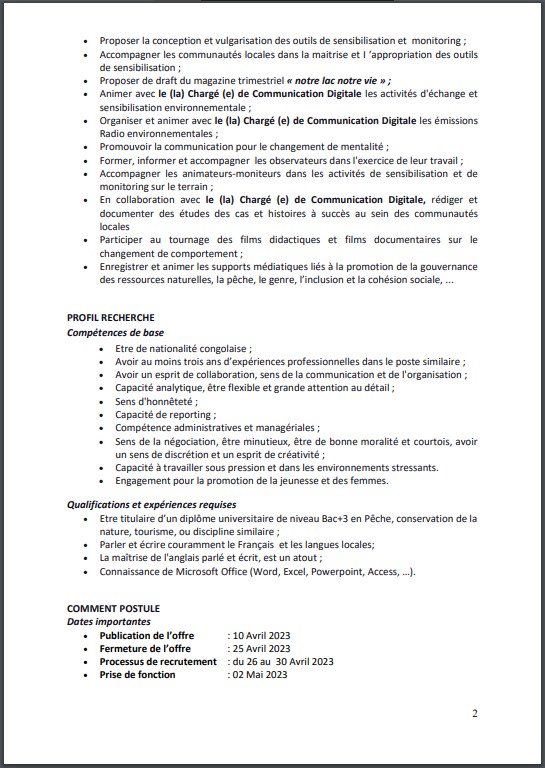 OFFRE D'EMPLOI : La FECOPEILE recrute un Chargé de Monitoring sur la Gouvernance des Ressources Halieutiques et d’Education Environnementale