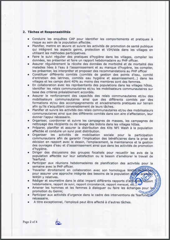 OFFRE D'EMPLOI : TEARFUND recrute 2 PHP Assistant (Assistant chargé de la Promotion de la santé Publique)