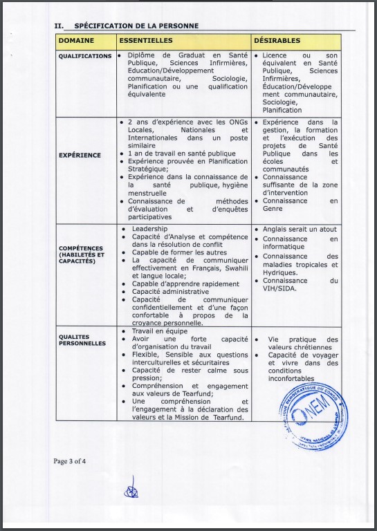 OFFRE D'EMPLOI : TEARFUND recrute 2 PHP Assistant (Assistant chargé de la Promotion de la santé Publique)