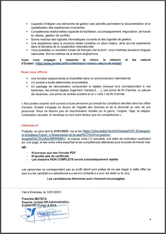 OFFRE D'EMPLOI : Enabel recrute des expert(es) en Financement de la Santé et Gestion hospitalière (H/F)