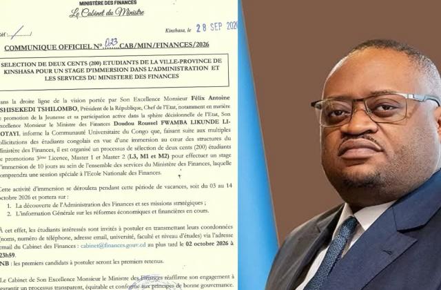 Finances : 200 étudiants de Kinshasa sélectionnés pour un stage d'immersion de 10 jours