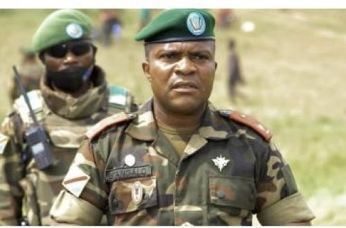 <p>Le général de Brigade Clément Bitangalo qui a accueilli les nouvelles troupes. Bunia le 14 février 2022.</p>
