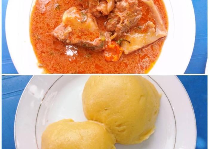 <p>Viande de porc à la pâte d’arachide. photo : Christelle Katendi</p>